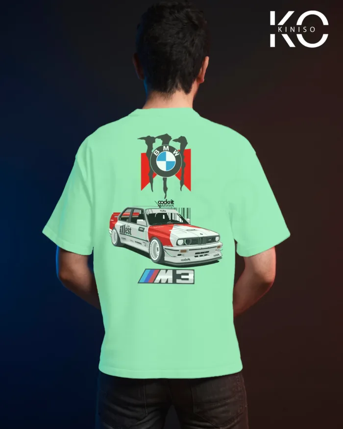 Image of Pastel Mint color drop shoulder t-shirt with BMW M3 Print for men at reasonable price